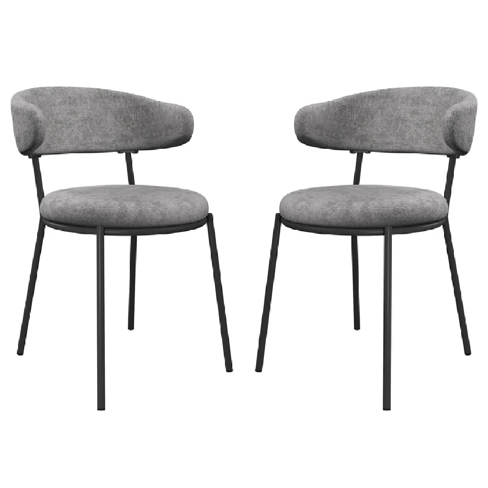 Read more about Safford grey fabric dining chairs with grey legs in pair