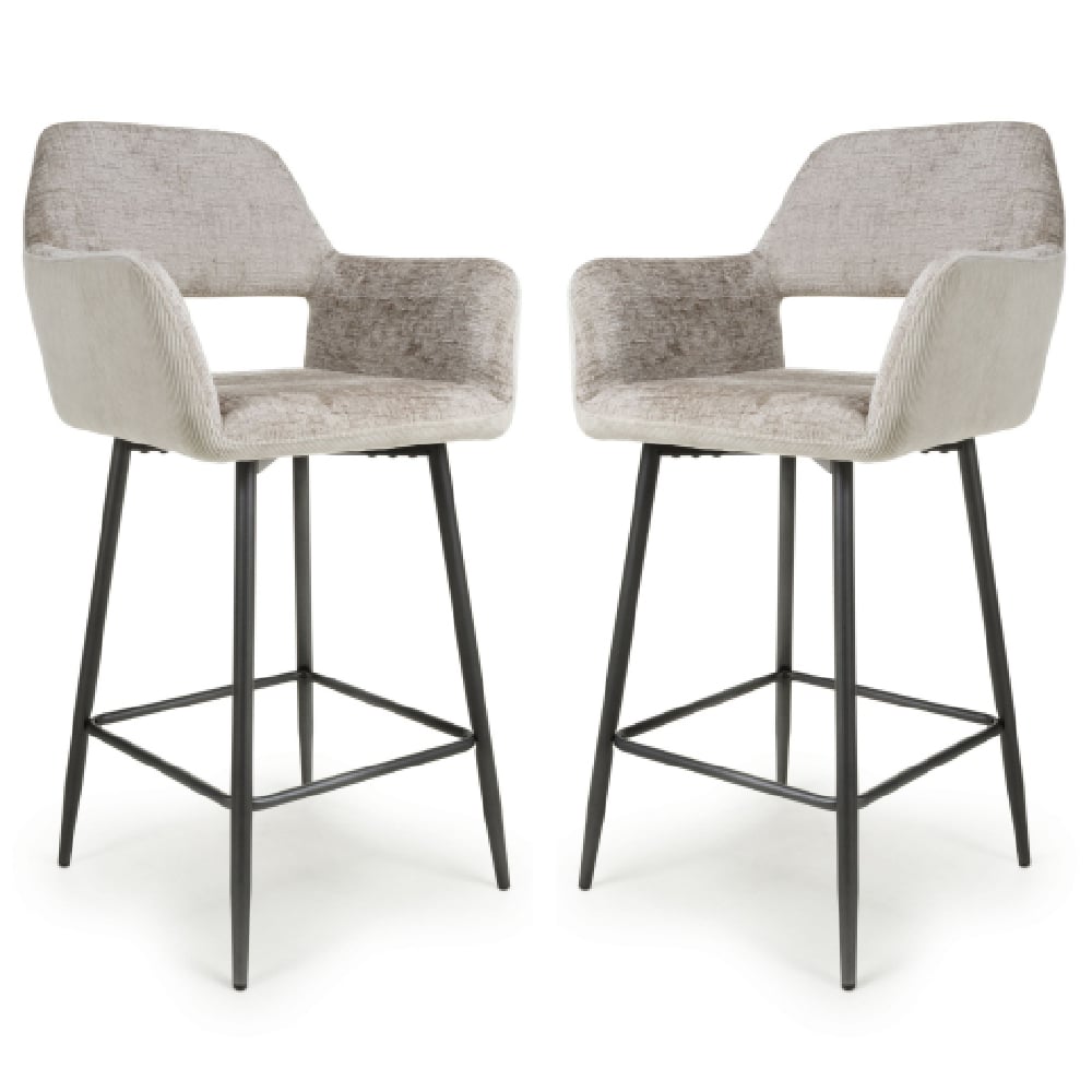 Read more about Safford mink fabric bar chairs with black legs in pair