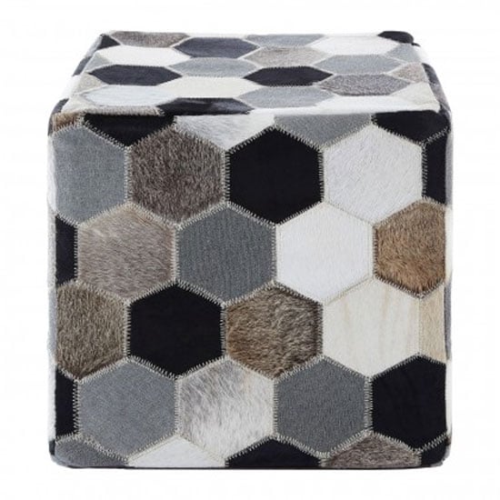 Safire Leather Patchwork Pouffe In Black And Grey_2