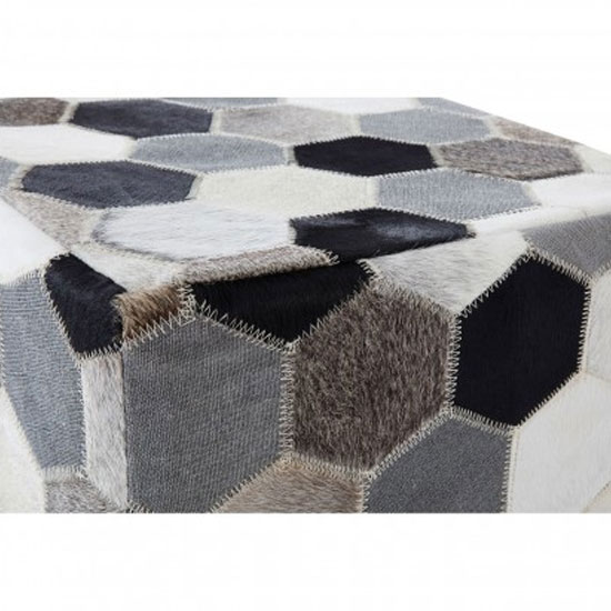 Safire Leather Patchwork Pouffe In Black And Grey_3