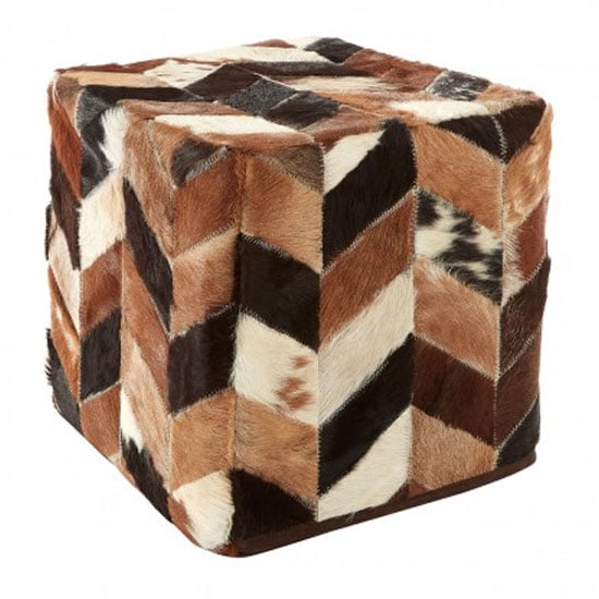 Safire Leather Patchwork Pouffe In Brown And Black_1