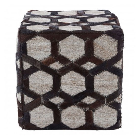 Safire Leather Patchwork Pouffe In Dark Brown
