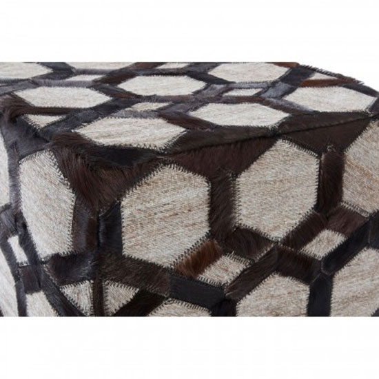 Safire Leather Patchwork Pouffe In Dark Brown