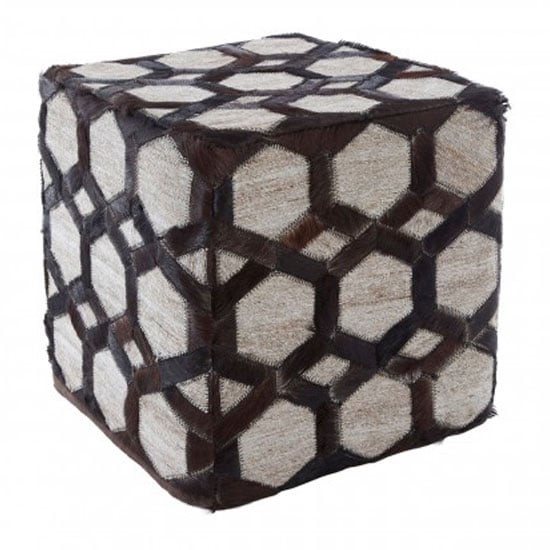 Safire Leather Patchwork Pouffe In Dark Brown_1