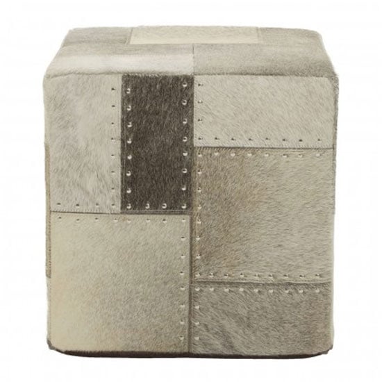 Safire Leather Patchwork Pouffe In Grey_2