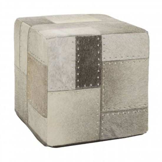 Safire Leather Patchwork Pouffe In Grey_1
