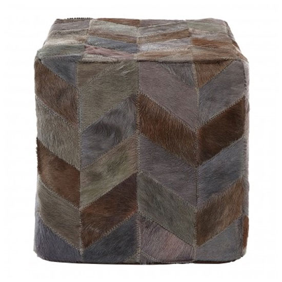 Safire Leather Patchwork Pouffe In Light Grey
