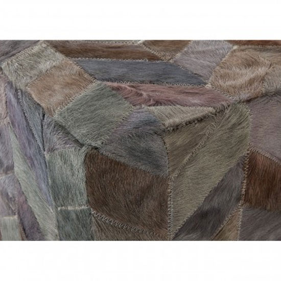 Safire Leather Patchwork Pouffe In Light Grey