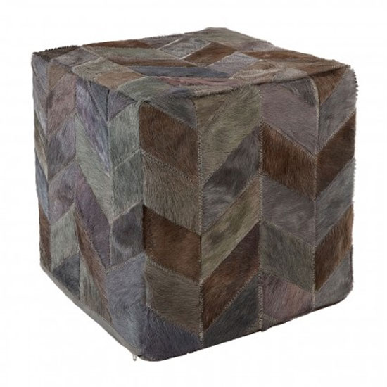 Photo of Safire leather patchwork pouffe in light grey