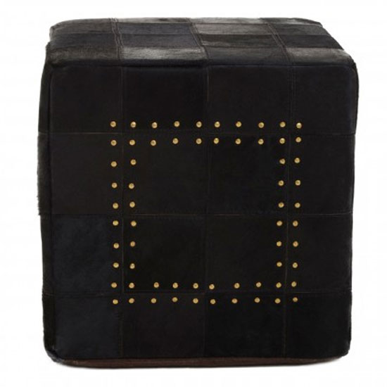 Safire Leather Stud Detail Pouffe In Black_2