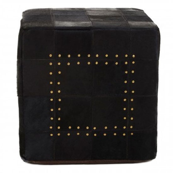 Safire Leather Stud Detail Pouffe In Black