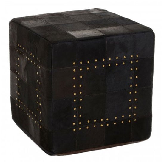 Safire Leather Stud Detail Pouffe In Black_1