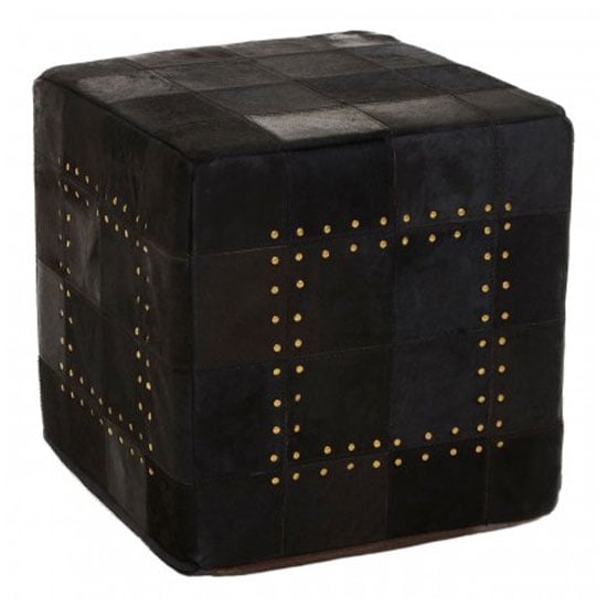 Product photograph of Safire Leather Stud Detail Pouffe In Black from Furniture in Fashion