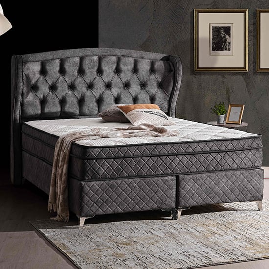 Photo of Safran double storage bed in grey marvel fabric