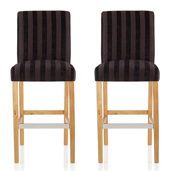 Read more about Saftill aubergine fabric fixed bar stools with oak legs in pair