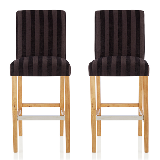 Saftill Aubergine Fabric Fixed Bar Stools With Oak Legs In Pair