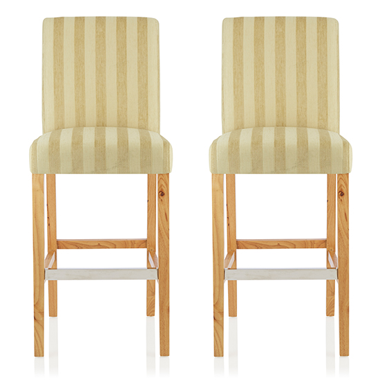 Product photograph of Saftill Oatmeal Fabric Fixed Bar Stools With Oak Legs In Pair from Furniture in Fashion