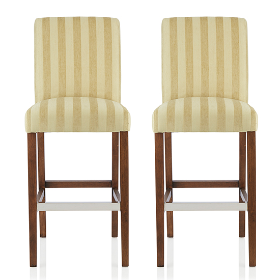 Read more about Saftill oatmeal fabric fixed bar stools with walnut legs in pair