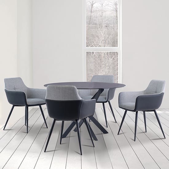 Saga Black Glass Dining Table With 4 Stella Silver Grey Chairs