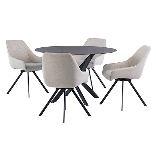 Saga Black Glass Dining Table With 4 Valko Stone Chairs