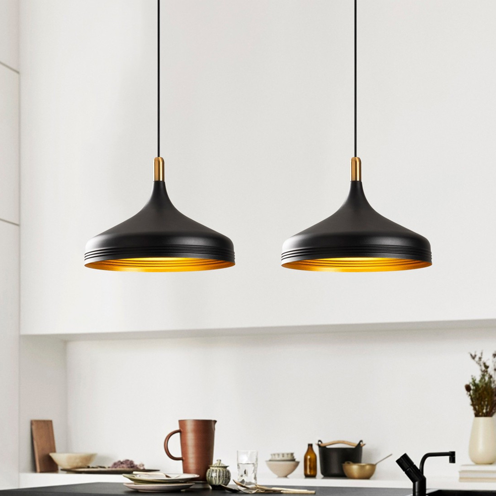 Saglam Large 2 Light Metal Ceiling Pendant Light in Black and Gold