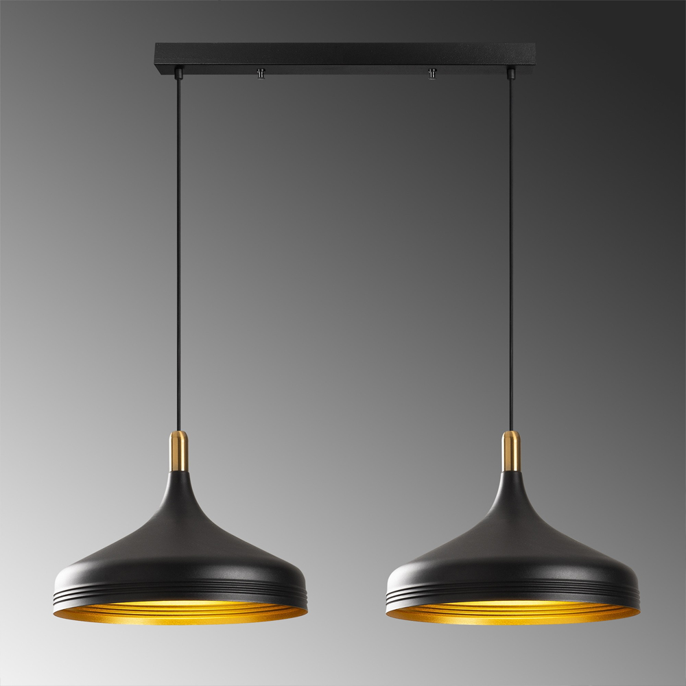 Saglam Large 2 Light Metal Ceiling Pendant Light in Black and Gold