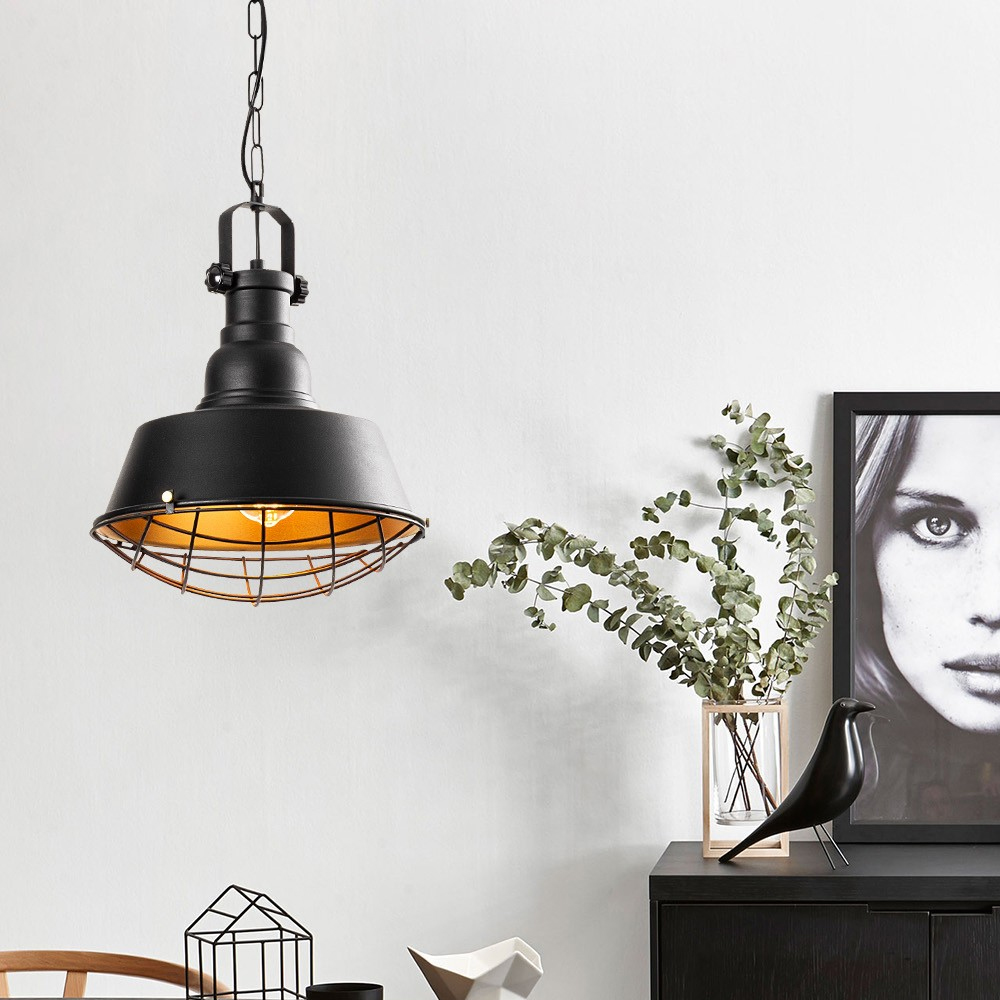 Saglam Metal Cage Ceiling Pendant Light in Black and Gold