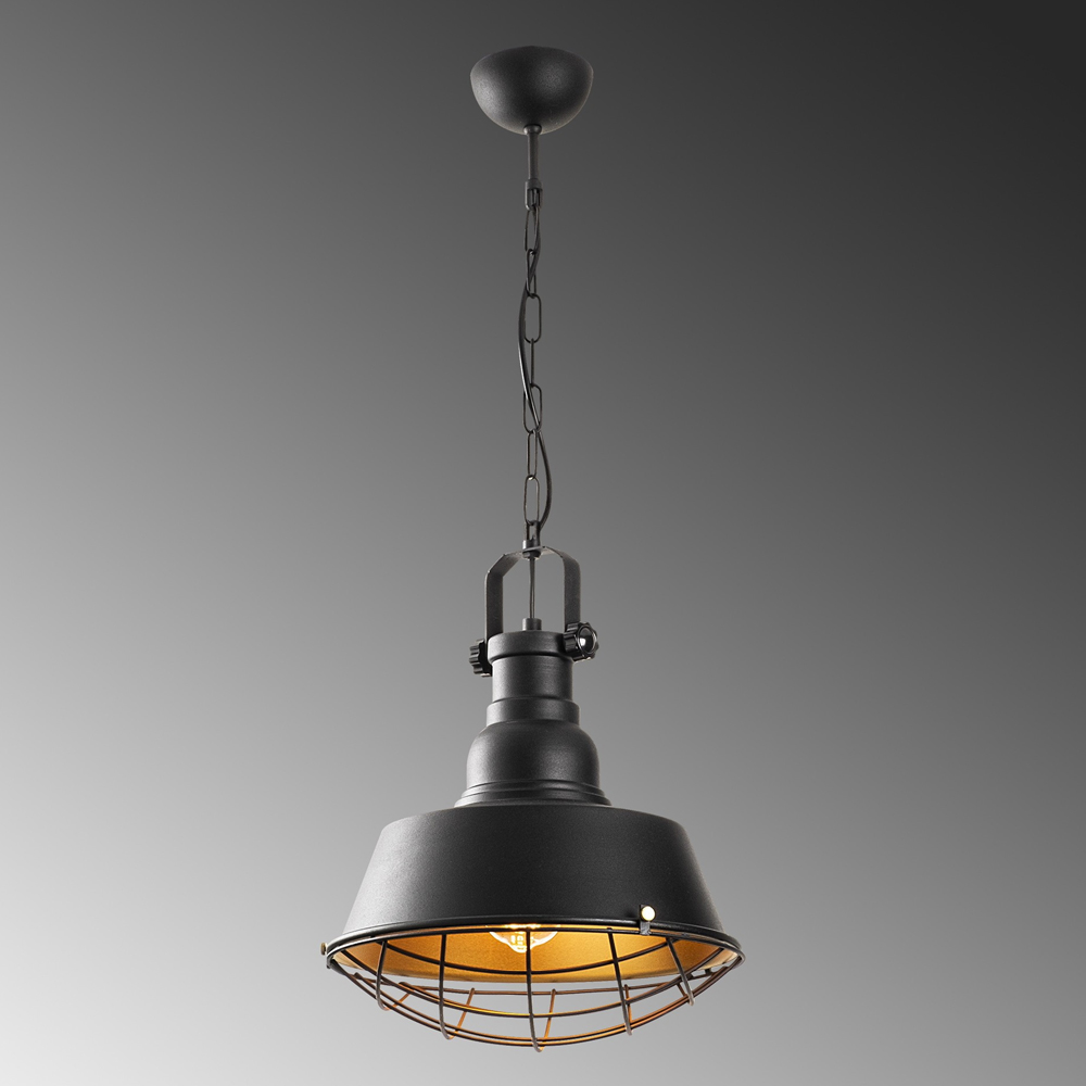 Saglam Metal Cage Ceiling Pendant Light in Black and Gold