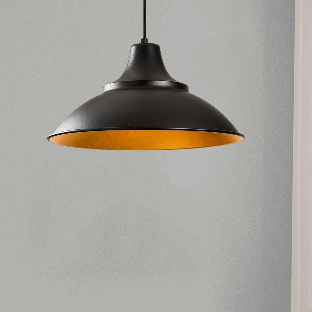 Saglam Metal Dome Shape Ceiling Pendant Light in Black and Gold