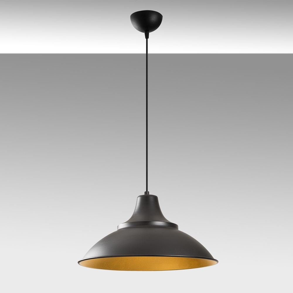 Saglam Metal Dome Shape Ceiling Pendant Light in Black and Gold