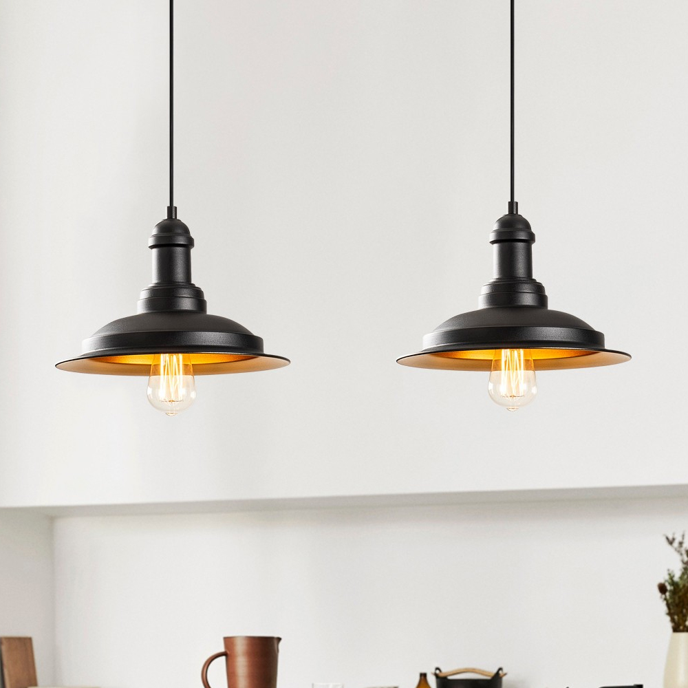 Saglam Small 2 Light Metal Ceiling Pendant Light in Black and Gold