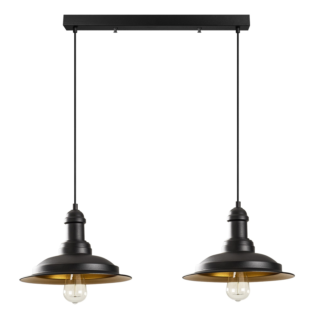 Saglam Small 2 Light Metal Ceiling Pendant Light in Black and Gold
