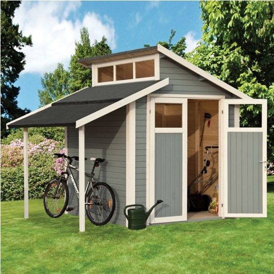 Saham Wooden 7x10 Shed With Lean To In Painted Light Grey