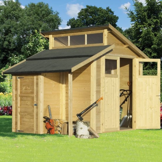 Read more about Saham wooden 7x10 shed with store in unpainted natural