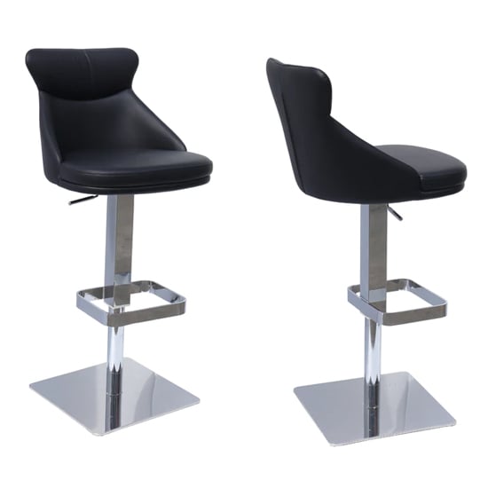 Saida Black Gas-Lift Faux Leather Bar Stools In Pair