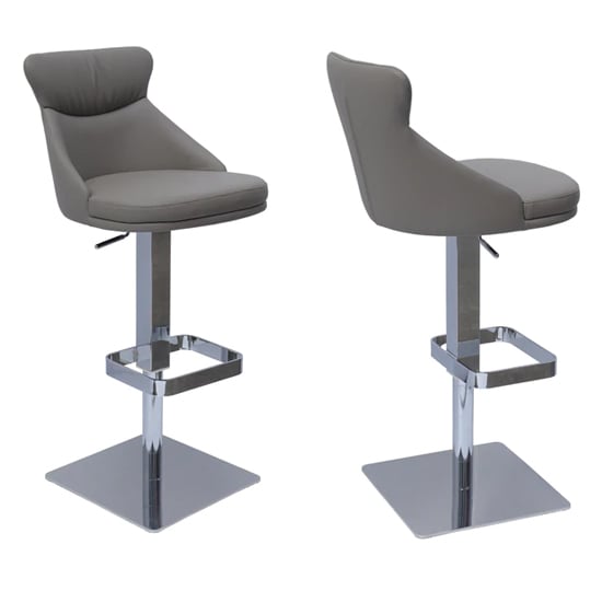 Saida Taupe Gas-Lift Faux Leather Bar Stools In Pair