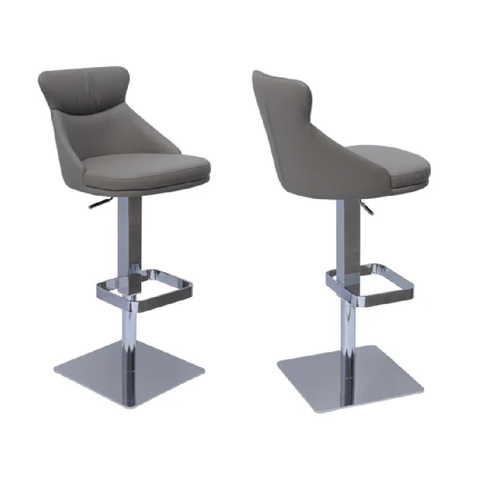Read more about Saida taupe leather bar stools with chrome base in pair