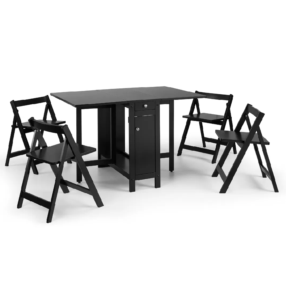 Saidi Wooden Folding Dining Table With 4 Chairs In Black