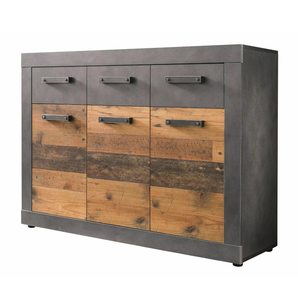 Saige Compact Old Wood Sideboard In Graphite and Grey