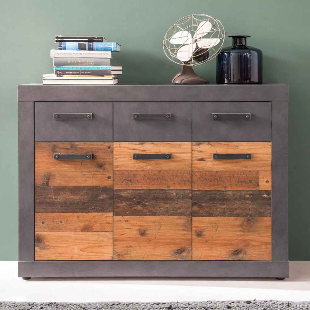 Saige Compact Old Wood Sideboard In Graphite and Grey