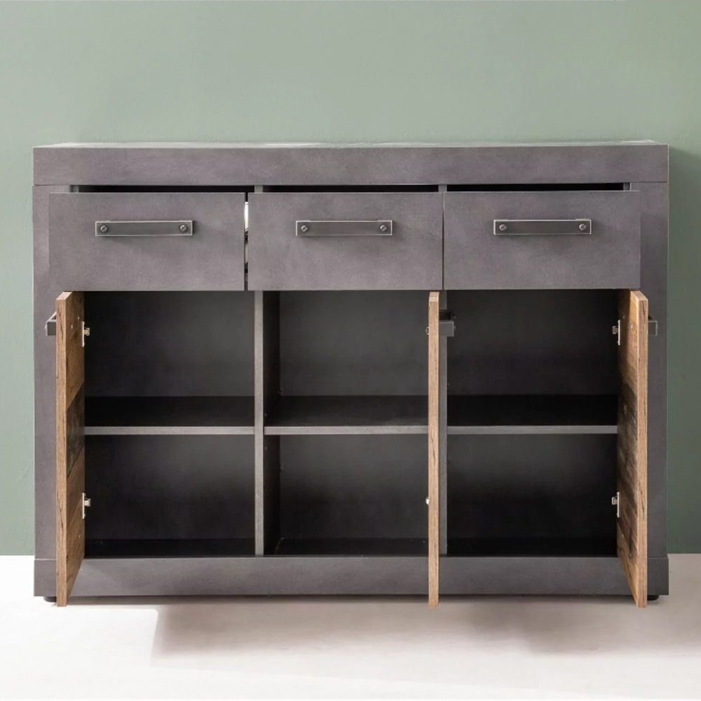 Saige Compact Old Wood Sideboard In Graphite and Grey