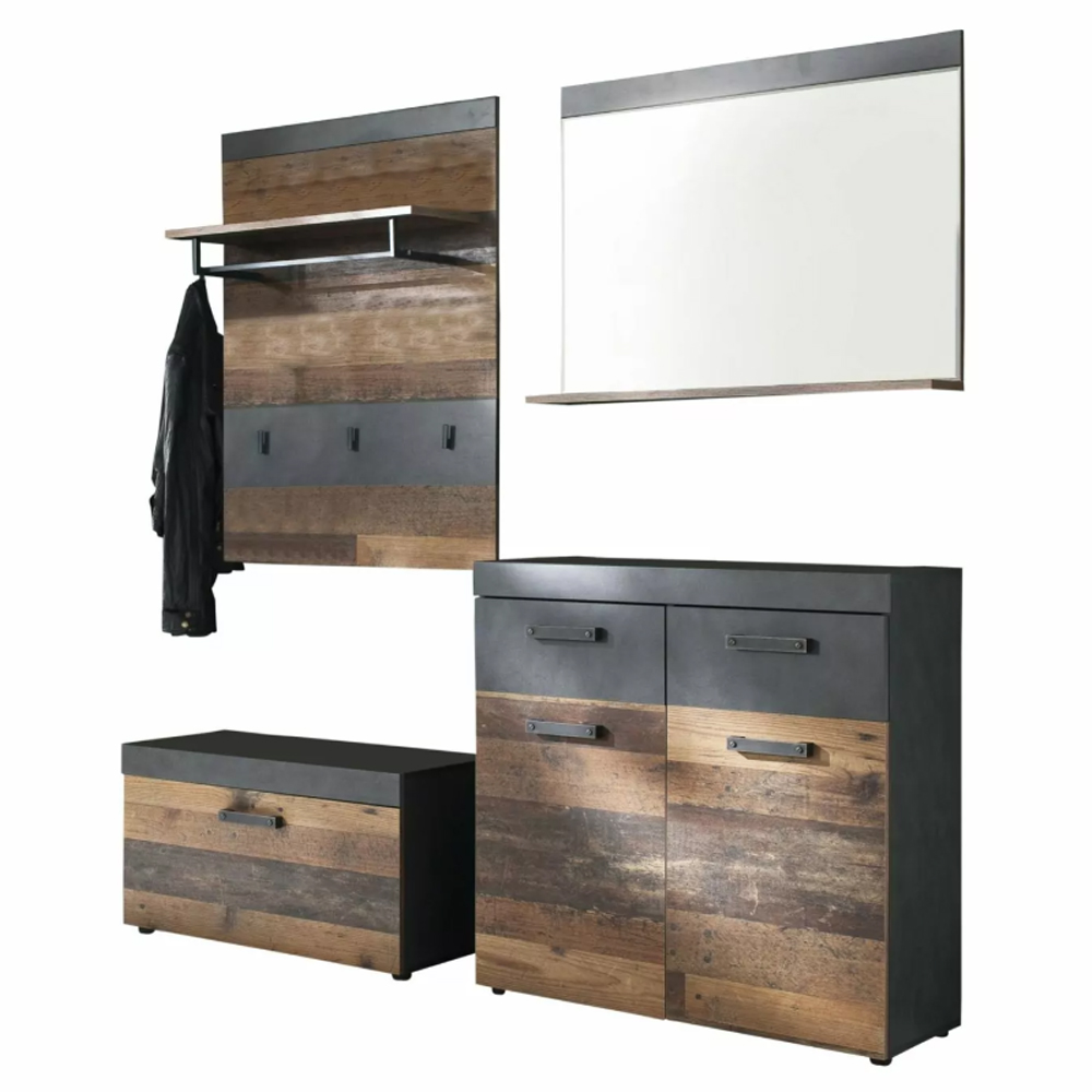 Saige Old Wood Hallway Furniture Set in Graphite and Grey