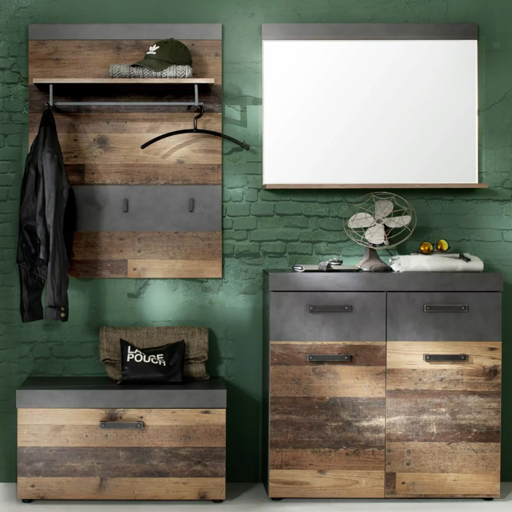 Saige Old Wood Hallway Furniture Set in Graphite and Grey