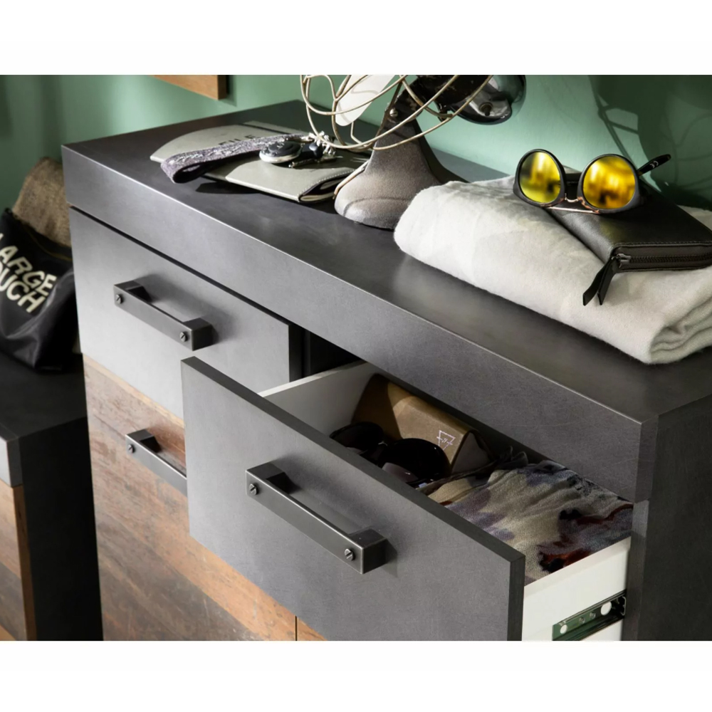 Saige Old Wood Hallway Furniture Set with Mirror in Graphite and Grey