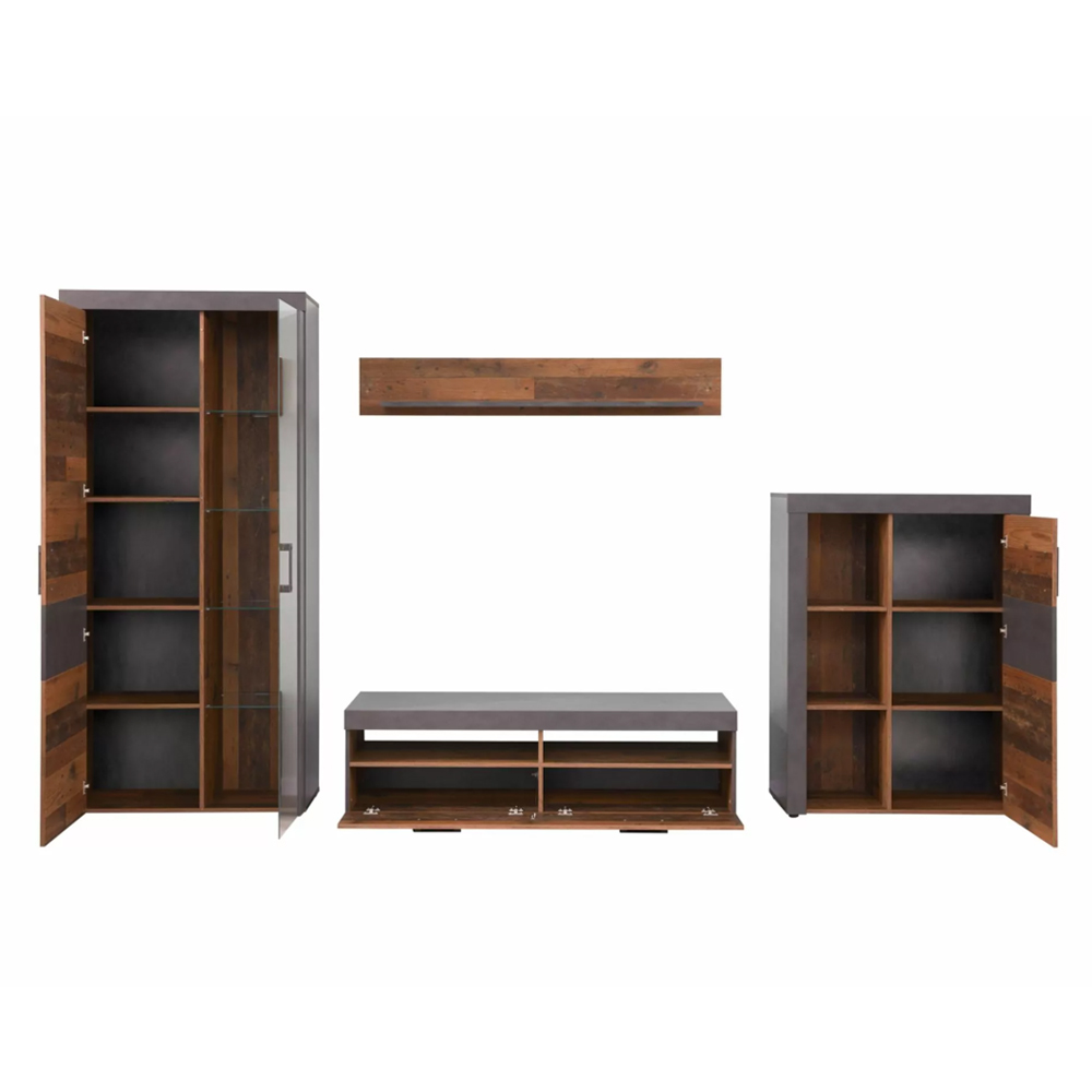 Saige Old Wood Living Room Set In Graphite and Grey with LED