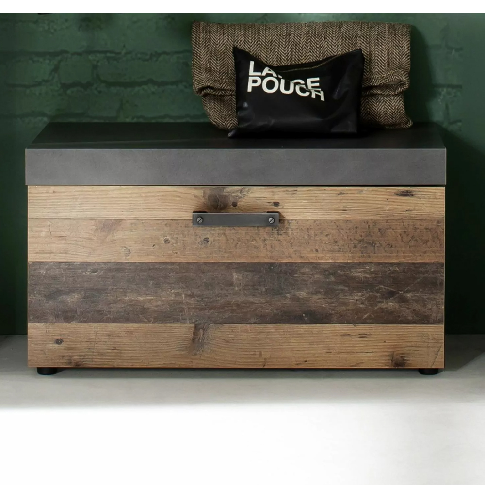 Saige Old Wood Shoe Bench In Graphite and Grey