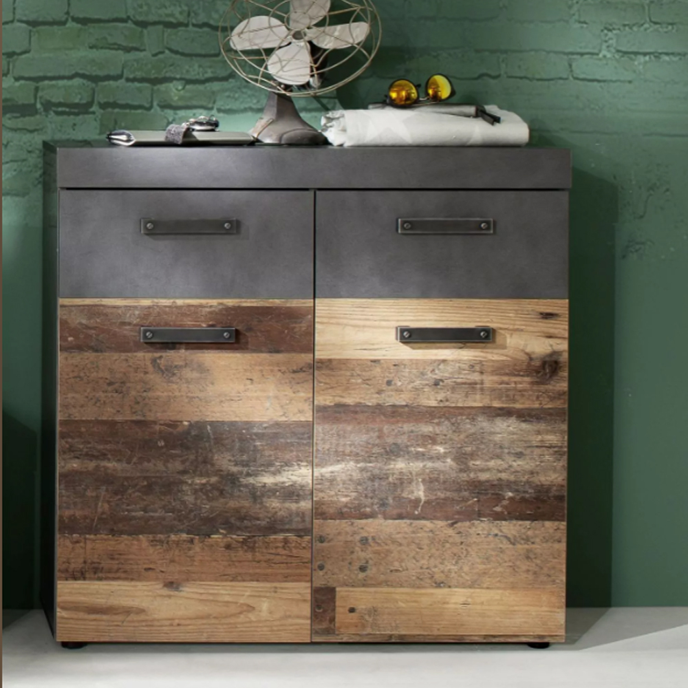 Saige Old Wood Shoe Storage Cabinet In Graphite and Grey