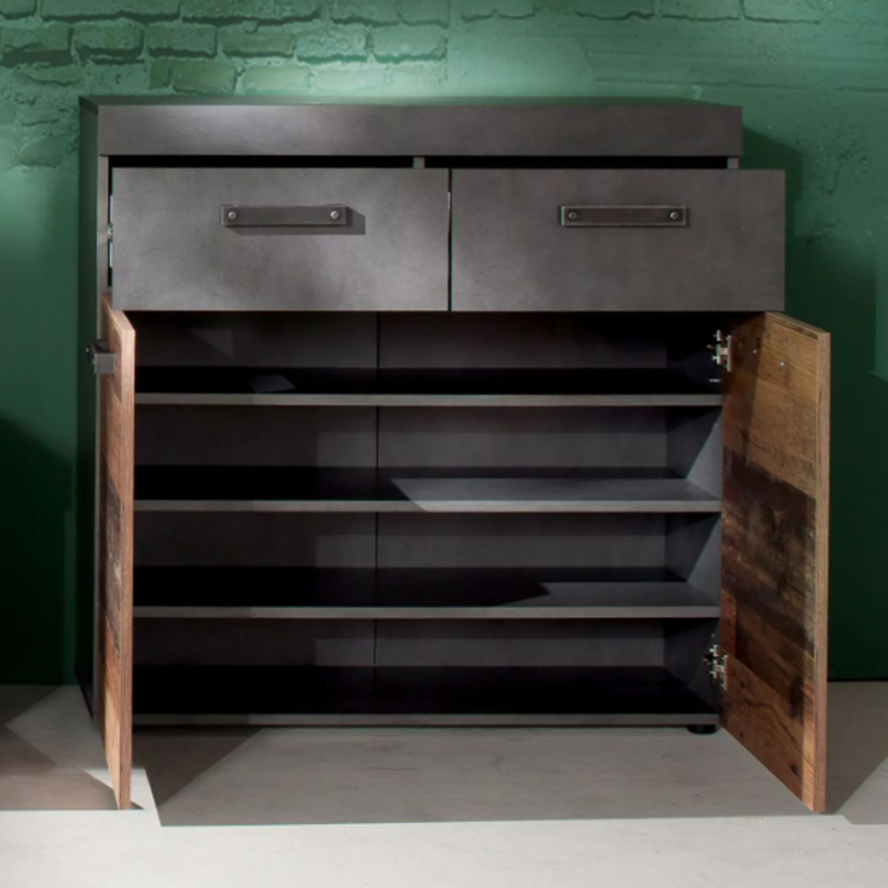 Saige Old Wood Shoe Storage Cabinet In Graphite and Grey