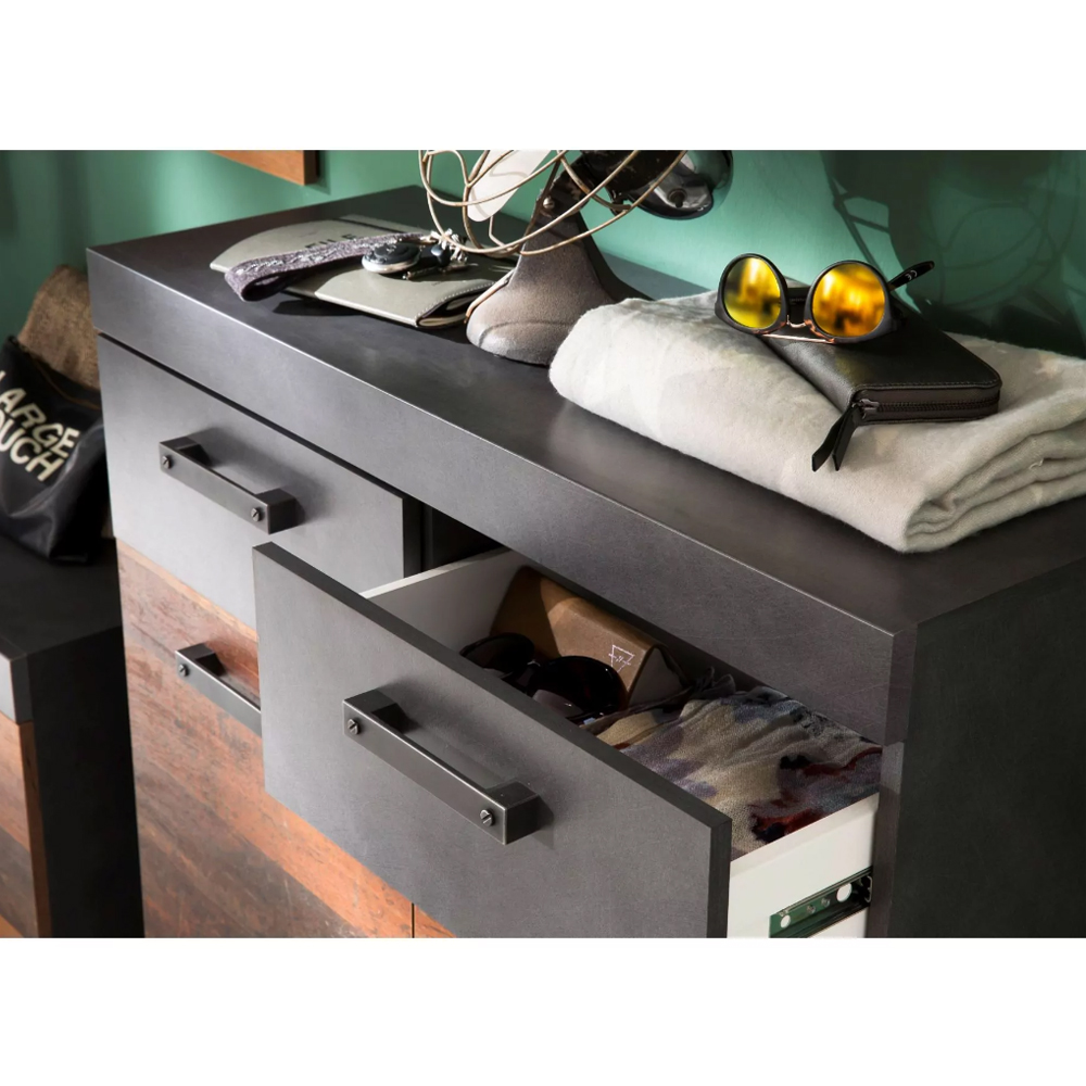Saige Old Wood Shoe Storage Cabinet In Graphite and Grey