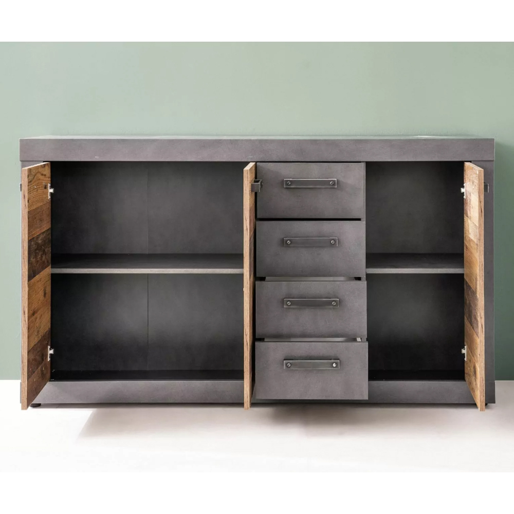 Saige Old Wood Sideboard with 3 Doors In Graphite and Grey